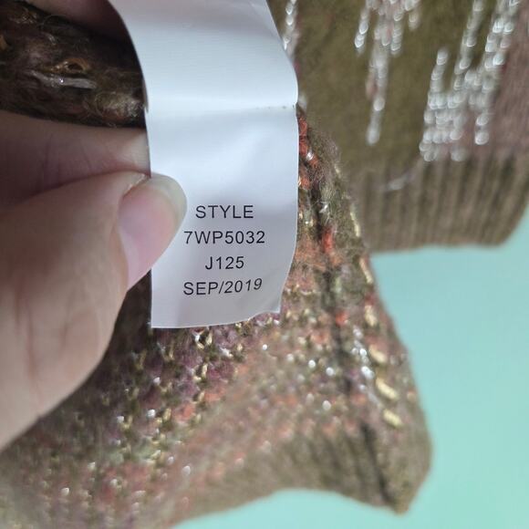 Lucky Brand Sweater Cardigan Womens Medium Metallic Stitch Chevron Open Front - Picture 7 of 7